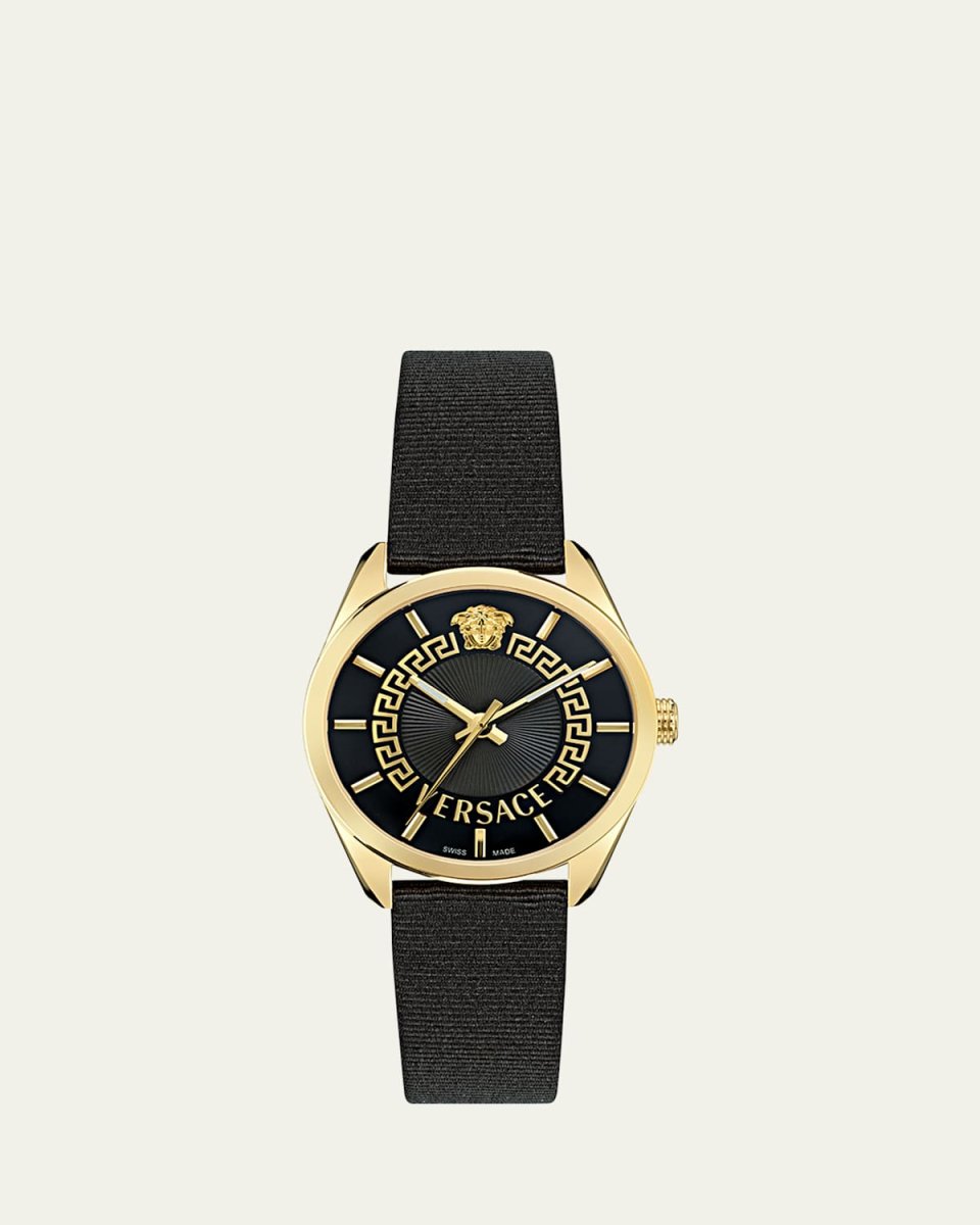 V-Circle 36mm IP Yellow Gold Watch With Grosgrain Strap, Black